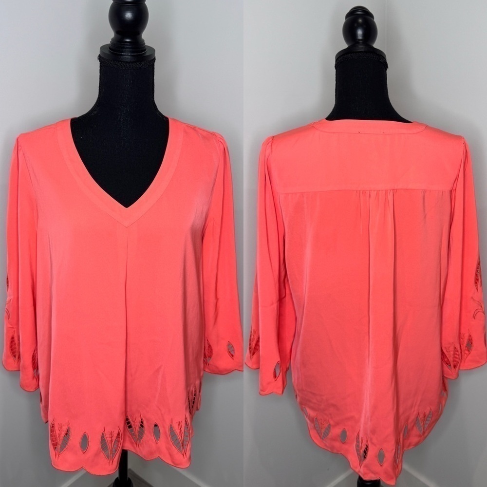 Market & Spruce Coral V-Neck 3/4 Sleeve Blouse (M)